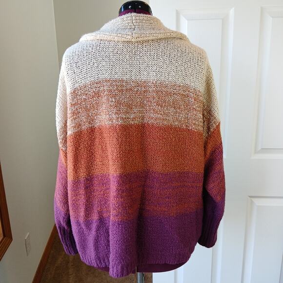 Olivia Sky Horizontal Ombre Colorblock Sweater 3X shawl collar pockets shrug - Picture 3 of 15